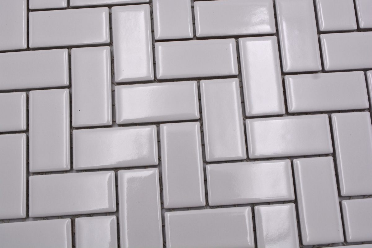 White Herringbone Gloss Mosaic Tile HUH CHB 5WG