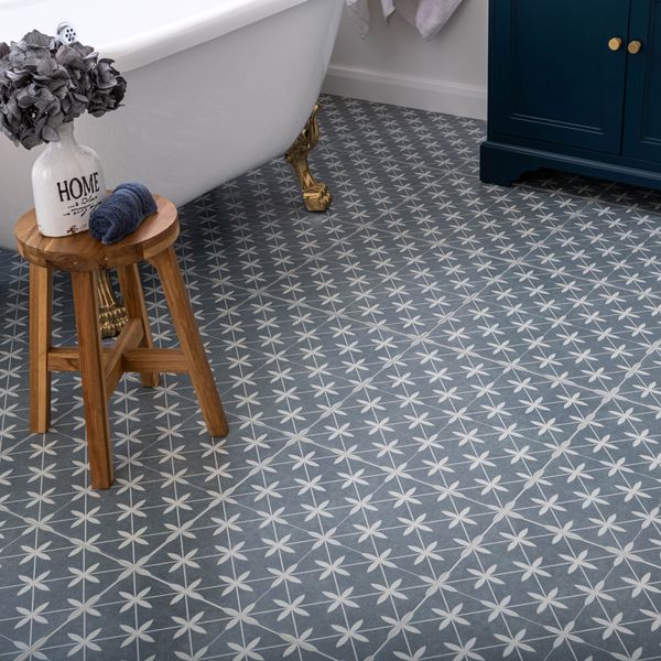 Dove Blue and White Matt Patterned Floor Tiles