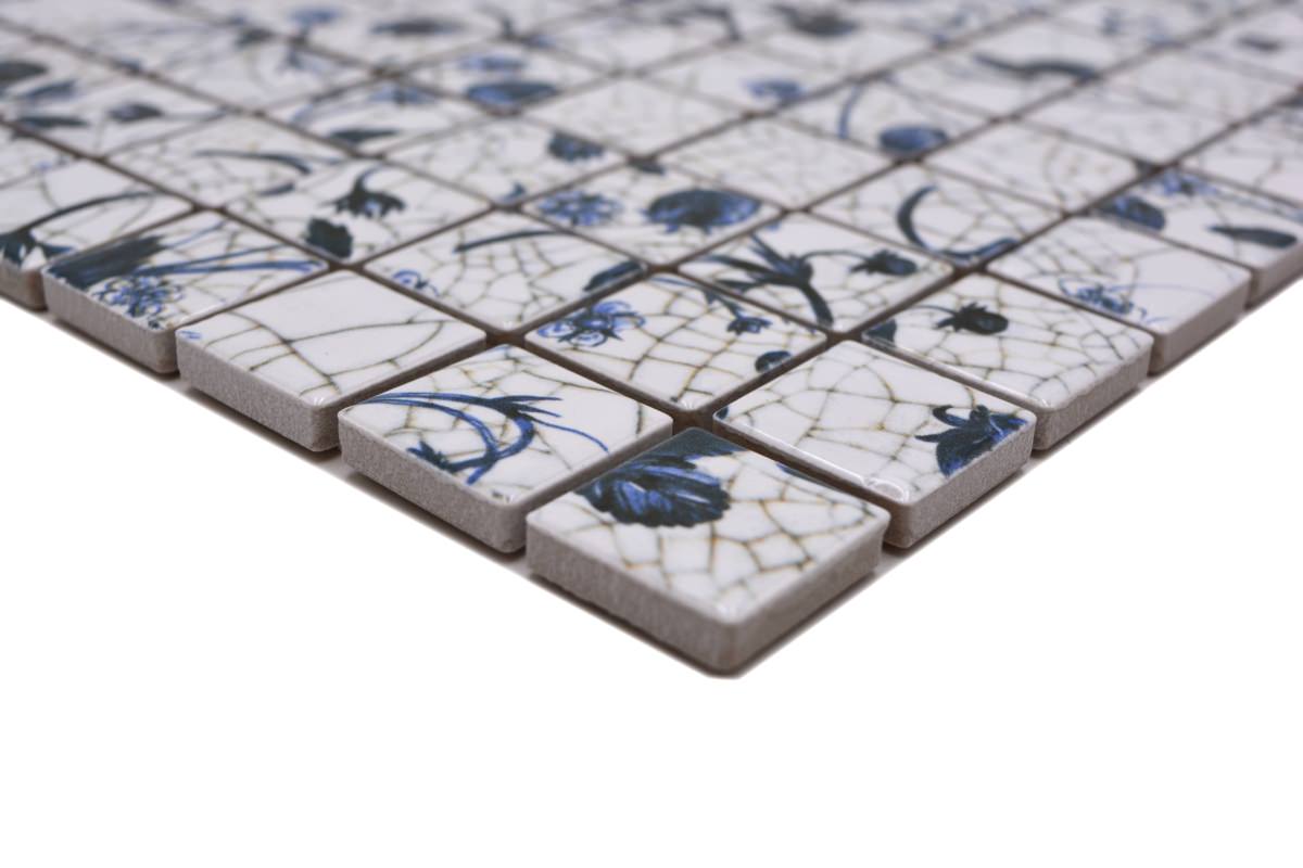 Blue Daisy Pattern Square Mosaic Tile Axel CG SB09