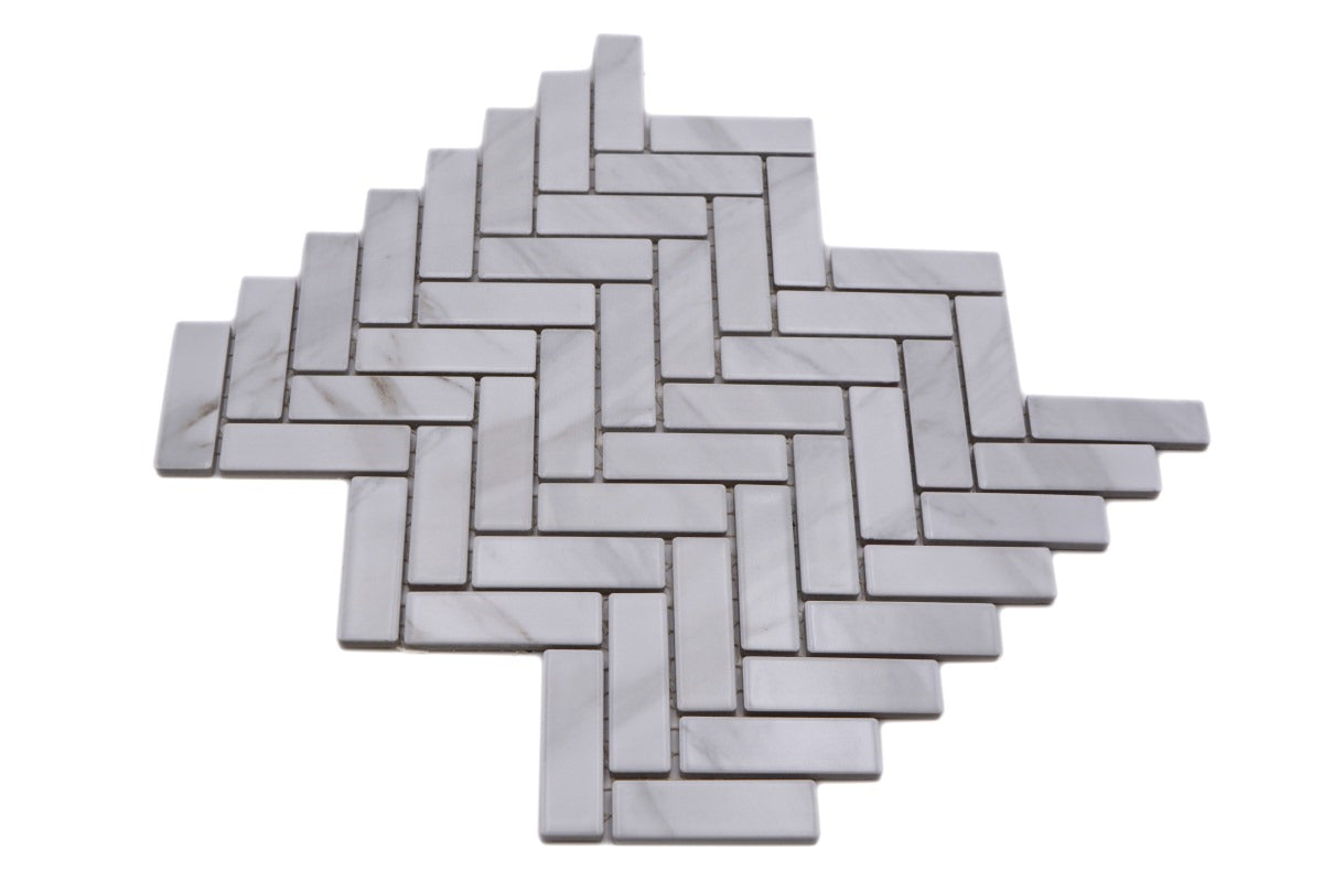 Stone White Herringbone Matt Mosaic Tile HUH HB SO 10