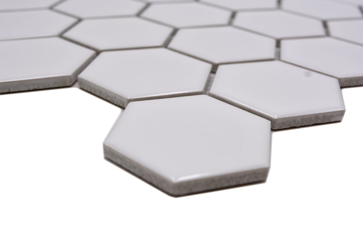 Hexagon Gloss White Mosaic Tile HUH HX 080