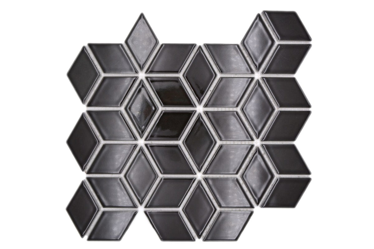 Diamond Hexagon Black Gloss Mosaic Tile TilesDecor