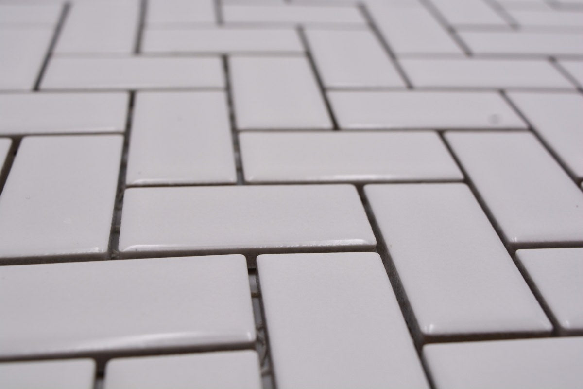White Herringbone Gloss Mosaic Tile HUH CHB 5WG