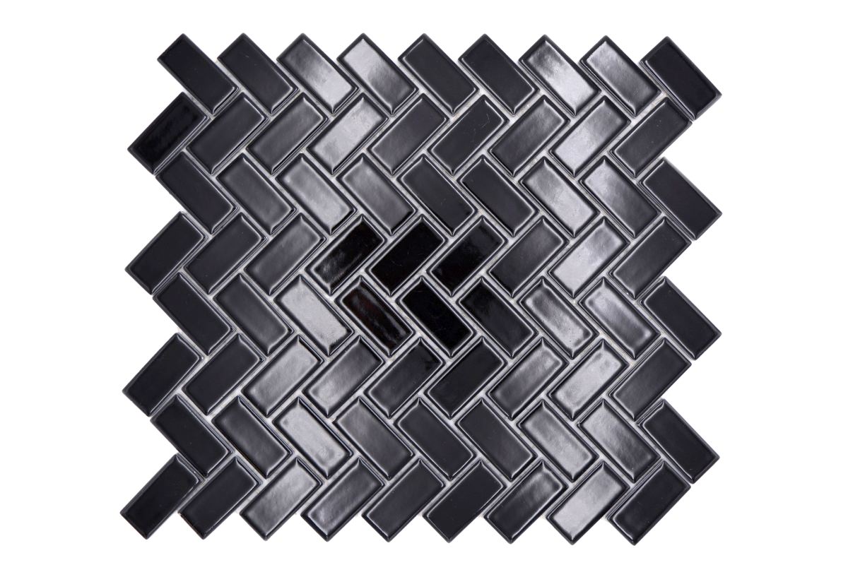Black Herringbone Gloss Mosaic Tile HUH CHB 6BG