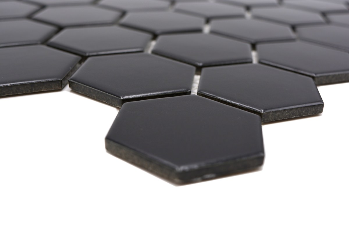 Hexagon Matt Black Mosaic Tile HUH HX 095