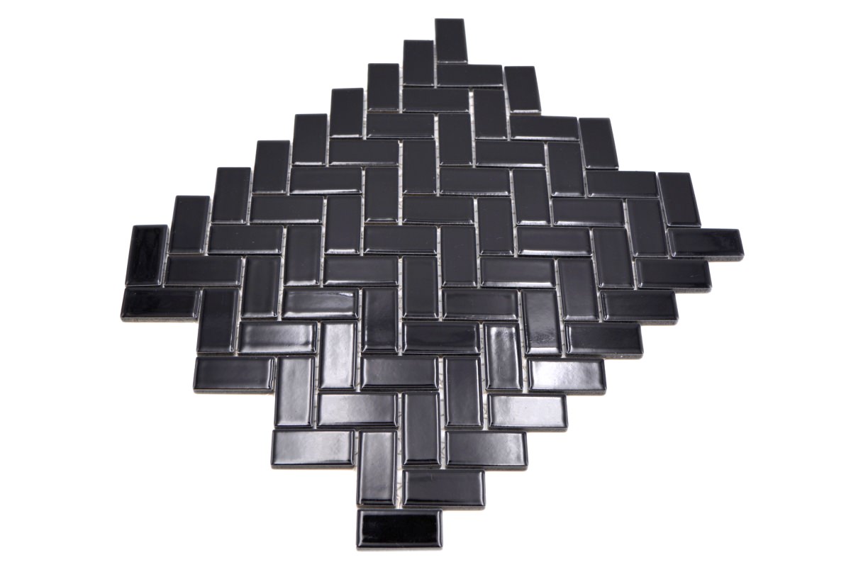 Black Herringbone Gloss Mosaic Tile HUH CHB 6BG