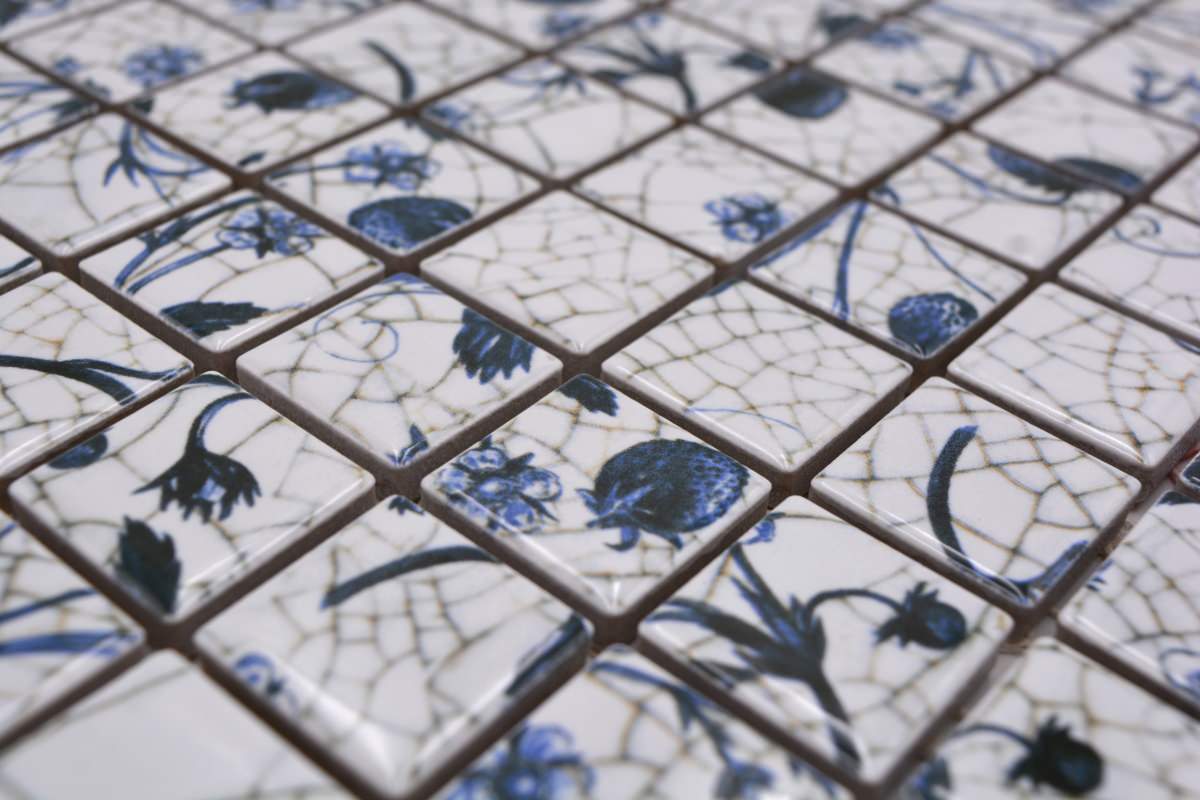 Blue Daisy Pattern Square Mosaic Tile Axel CG SB09