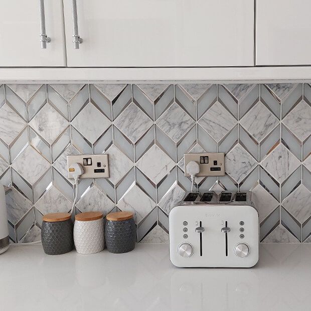 Chevron Diamonds Grey and Silver Marble Mosaic Tiles TilesDecor