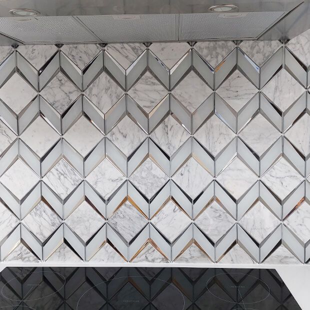 Chevron Diamonds Grey and Silver Marble Mosaic Tiles TilesDecor