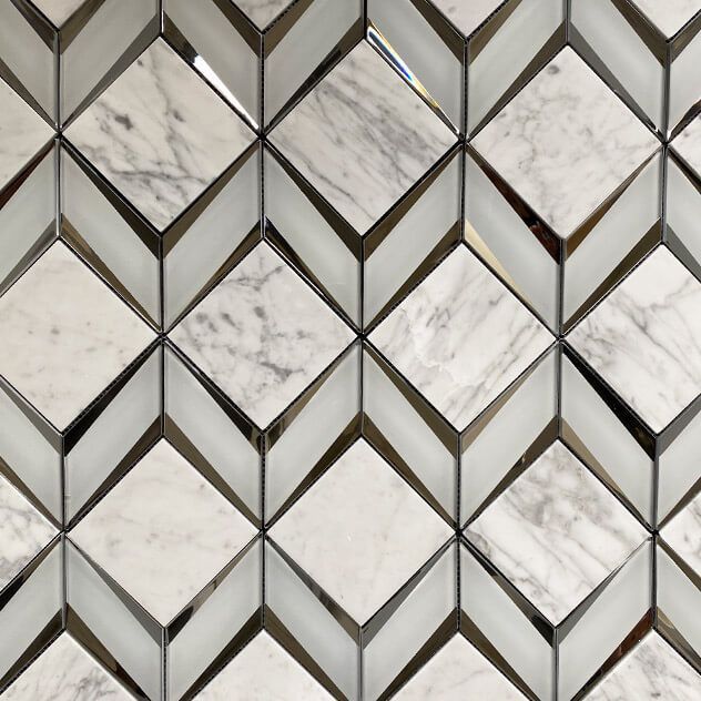 Chevron Diamonds Grey and Silver Marble Mosaic Tiles TilesDecor