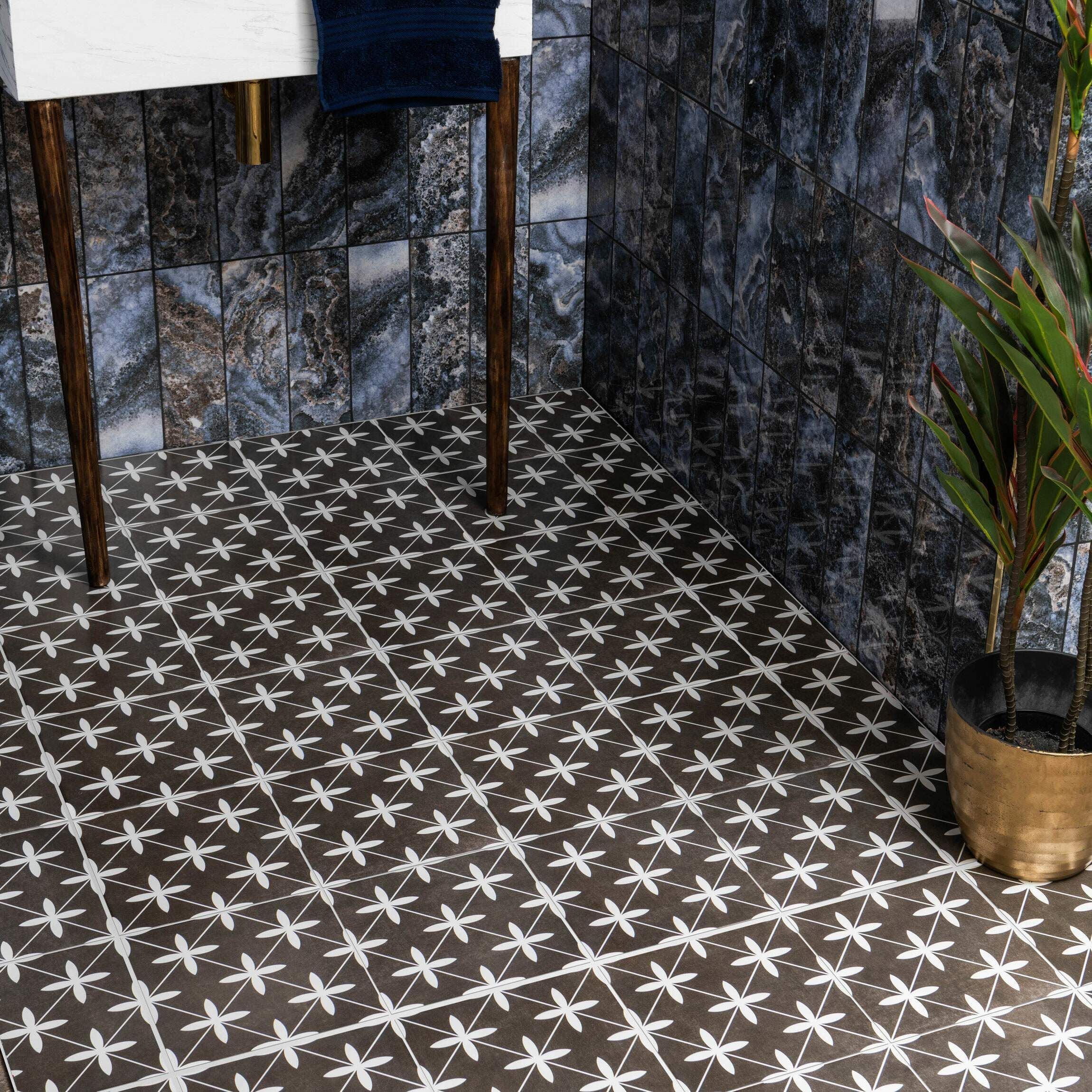 Oakham Black Pattern Tile (45 x 45cm) https://www.luxurytiles.co.uk/oakham-black-pattern-tiles.html