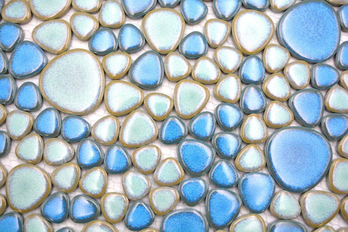 Aquamarine Pebble Blue Ceramic Mosaic Tile Mosafil TM33538, Axel XKM 79, haju