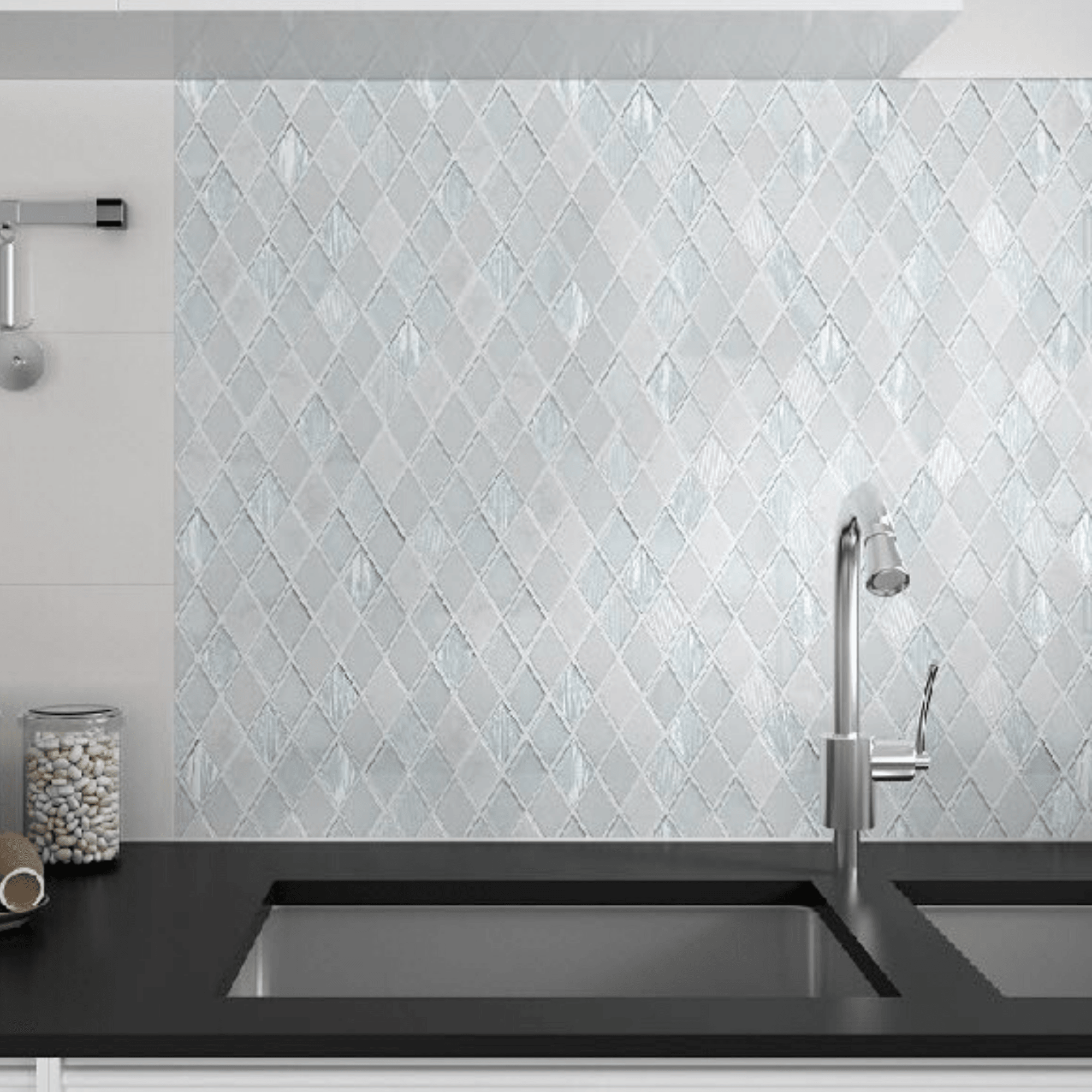 Diamond White Glass Mosaic Tile (28.6 x 31cm) https://lovemosaic.co.uk/product/diamond-white-mosaic-tile/
