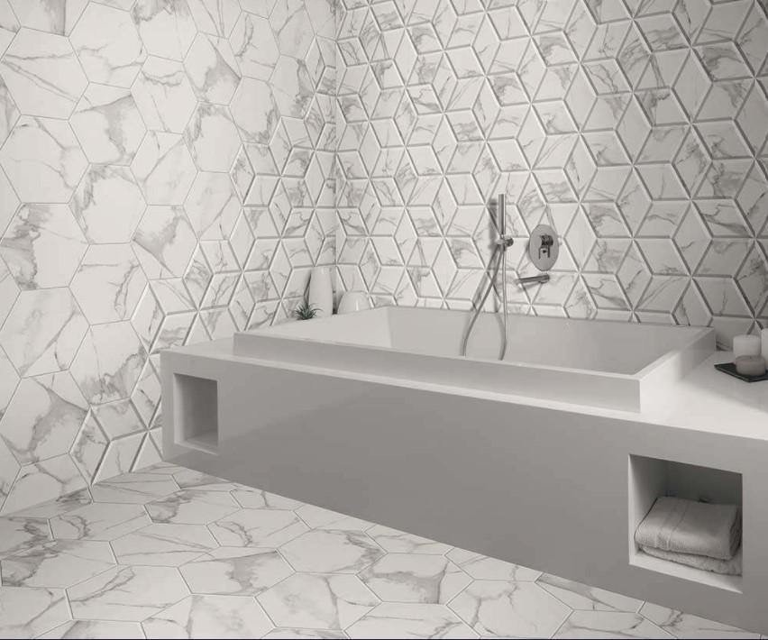 Vienna White Marble Effect Hexagon Tile (33 x 28.5cm) lt 0069