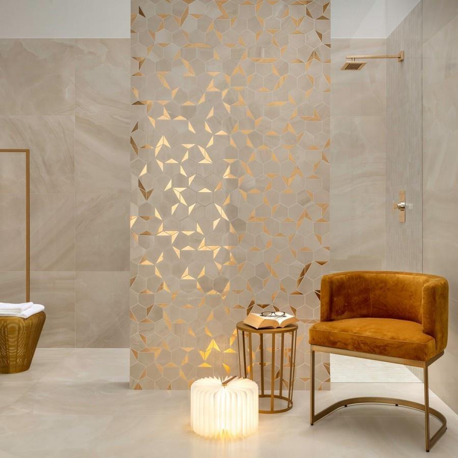Hexagon Honeycomb Gold Mosaic Tile (28 x 30cm) Lt 0071