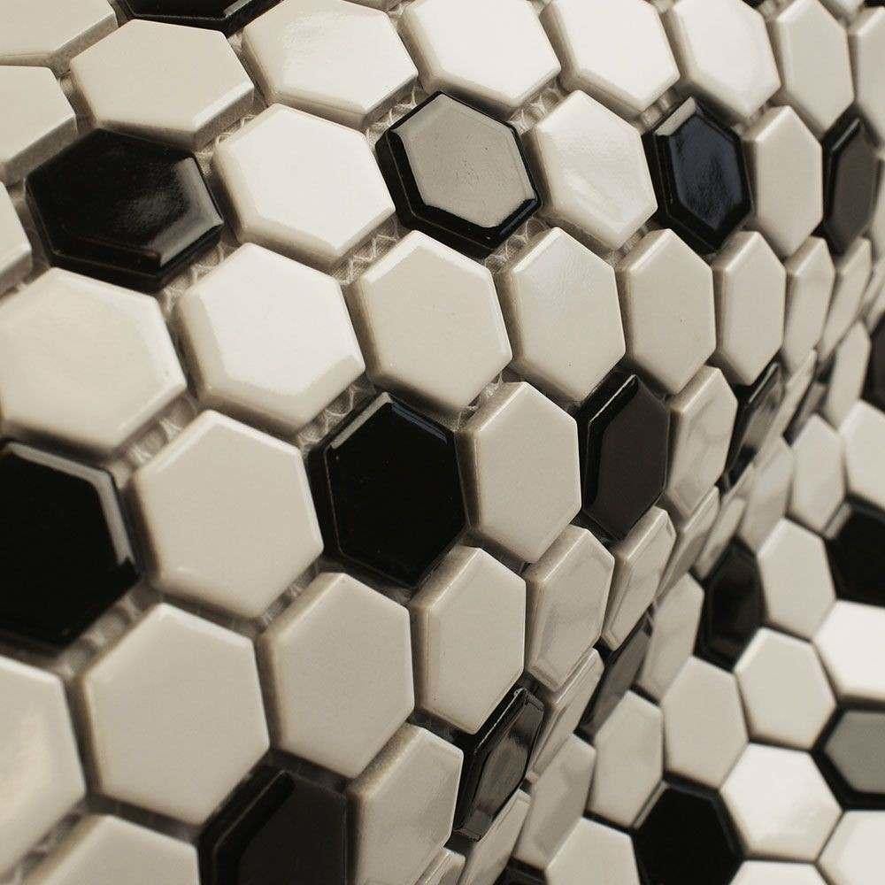 Shapes Hexagon Gloss Chequered Mosaic Tile (33.5 x 29.3cm) lt 02799