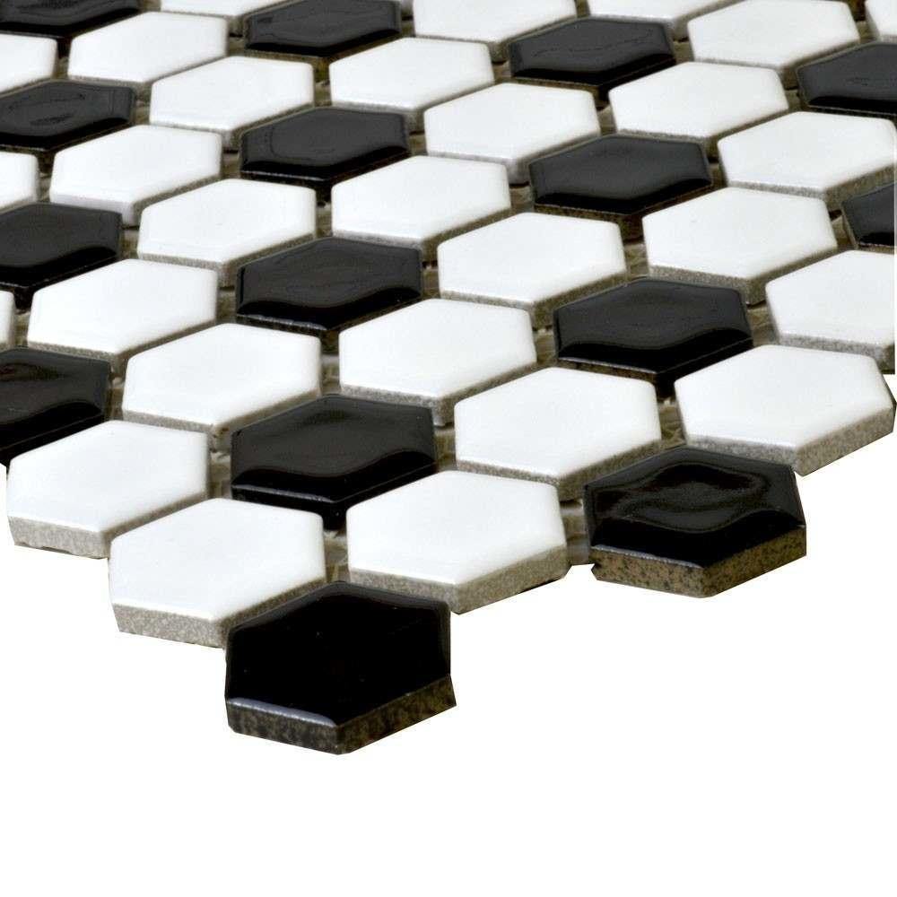 Shapes Hexagon Gloss Chequered Mosaic Tile (33.5 x 29.3cm) lt 02799