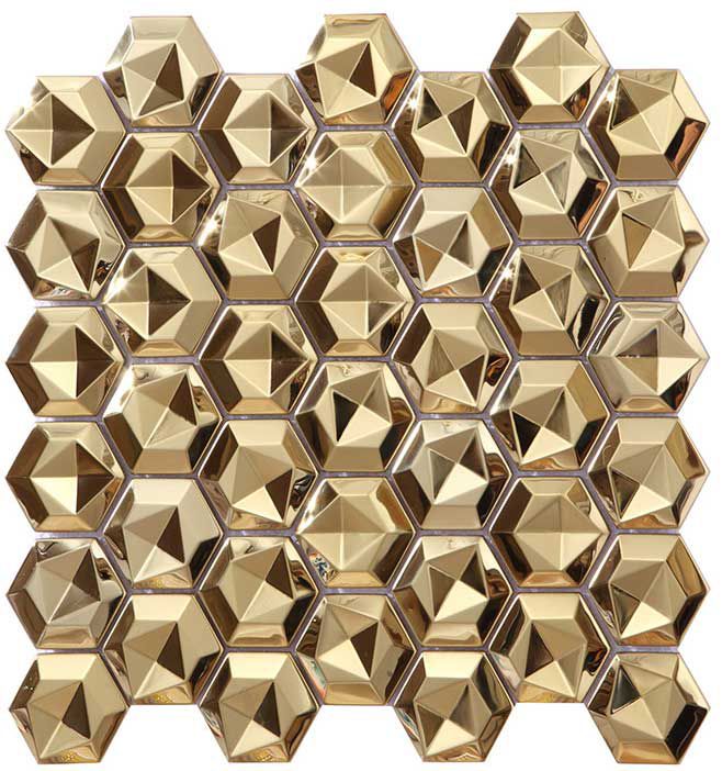 Gold Hexagon 3D Mosaic Tile TilesDecor