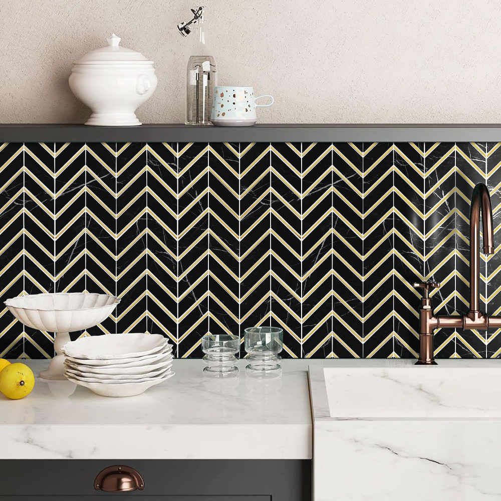 Golden Ebony Black and Gold Chevron Mosaic Tile TilesDecor