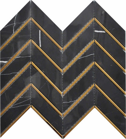 Golden Ebony Black and Gold Chevron Mosaic Tile TilesDecor