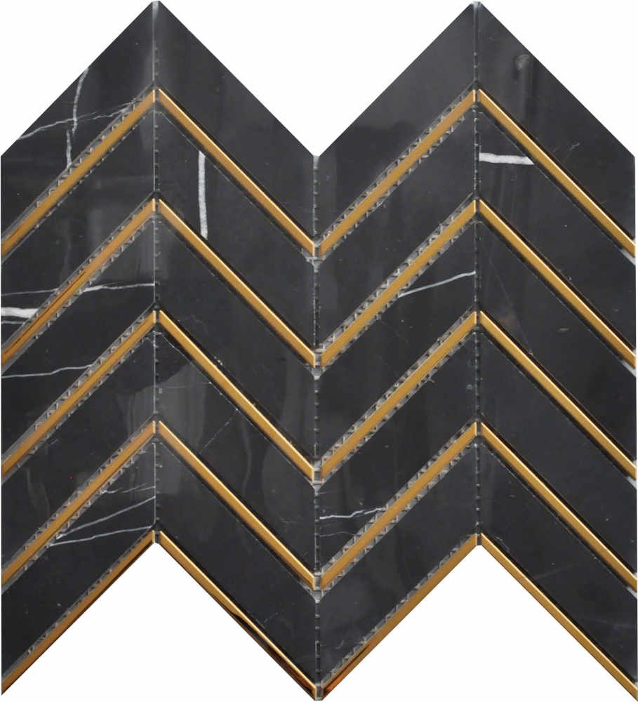 Golden Ebony Black and Gold Chevron Mosaic Tile TilesDecor