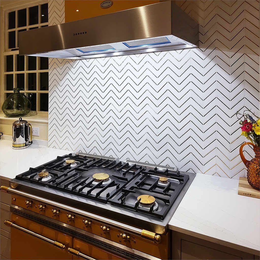 White and Gold Chevron Marble Mosaic Tile TilesDecor