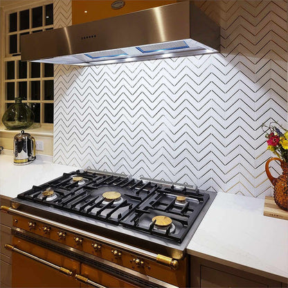 White and Gold Chevron Marble Mosaic Tile TilesDecor