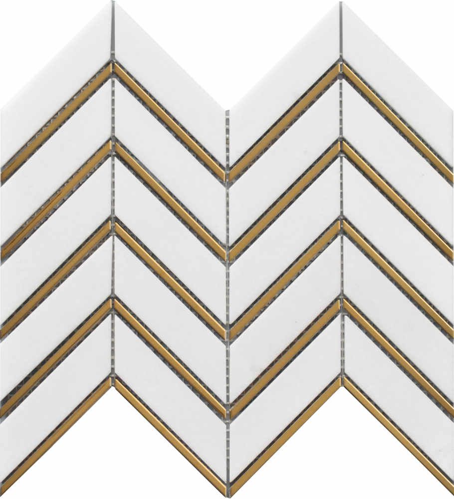 White and Gold Chevron Marble Mosaic Tile TilesDecor
