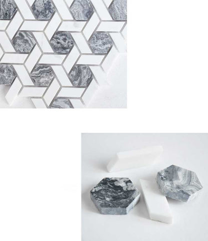 Meteorite Hexagon Authentic White and Grey Marble Mosaic Wall and Floor Tile TilesDecor