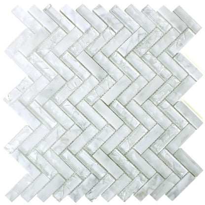 Malawi White Natural Stone Herringbone Mosaic Mosafil Axel XIC HB1511