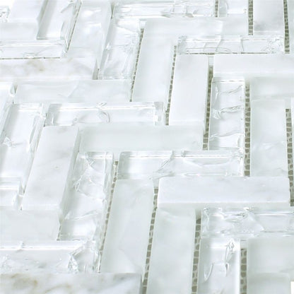 Malawi White Natural Stone Herringbone Mosaic Mosafil Axel XIC HB1511