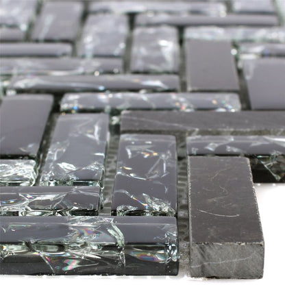 Malawi Black Fish Bone Natural Stone Mosaic Mosafil TM34272 Axel XIC HB1528