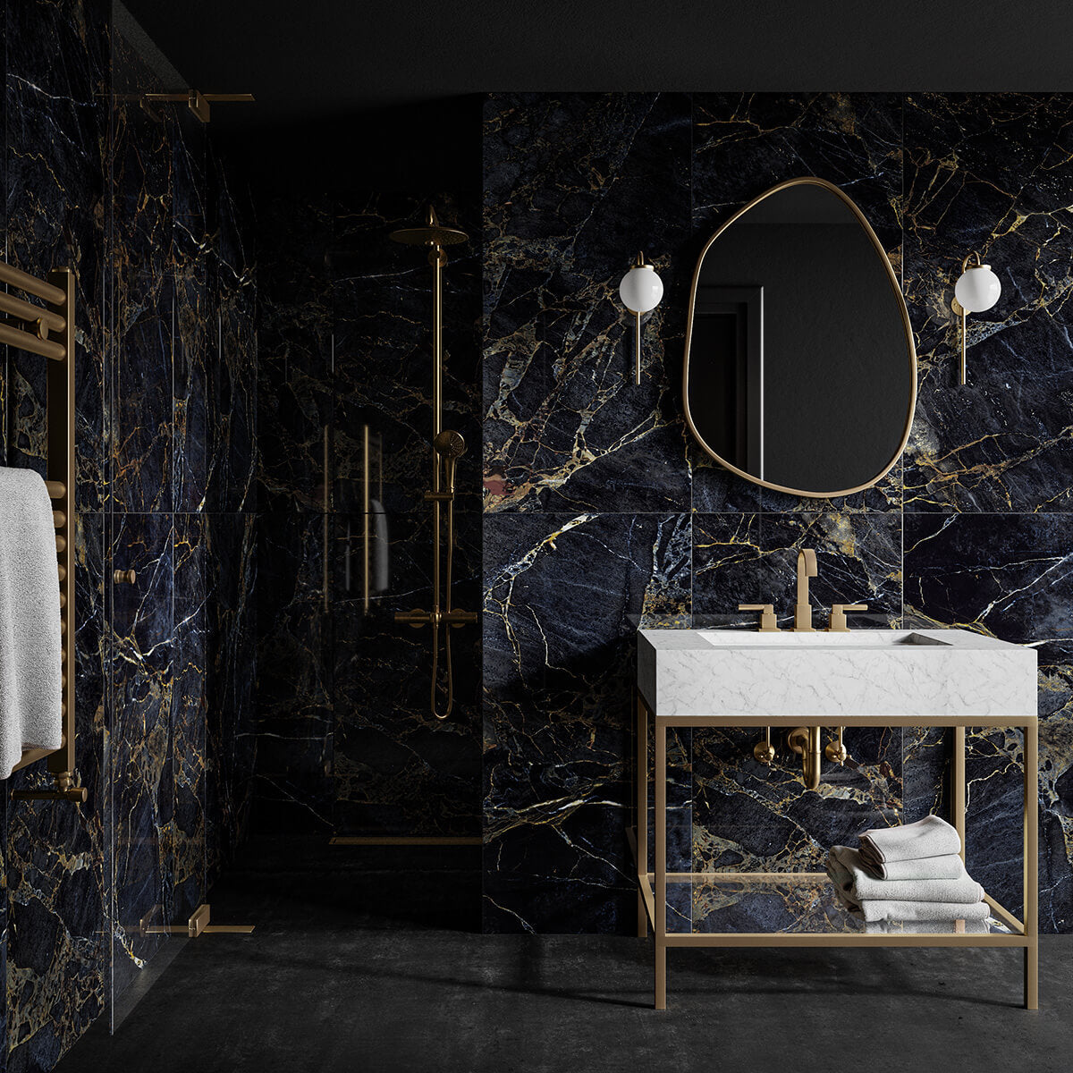 Alantic Gold Deep Blue XL 1200x600mm Marble Effect Polished Porcelain Wall and Floor Tile TilesDecor
