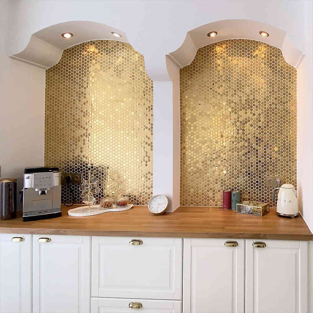 Allure Gold Hexagon Mosaic Wall Tile TilesDecor