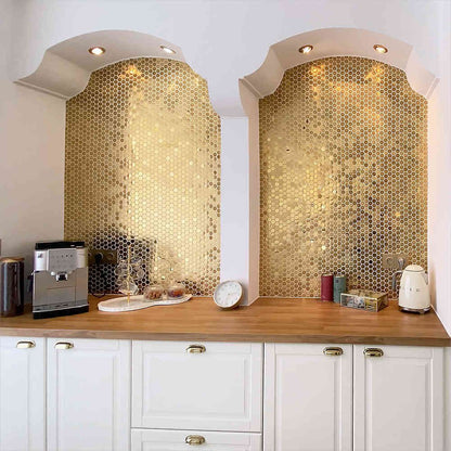 Allure Gold Hexagon Mosaic Wall Tile TilesDecor