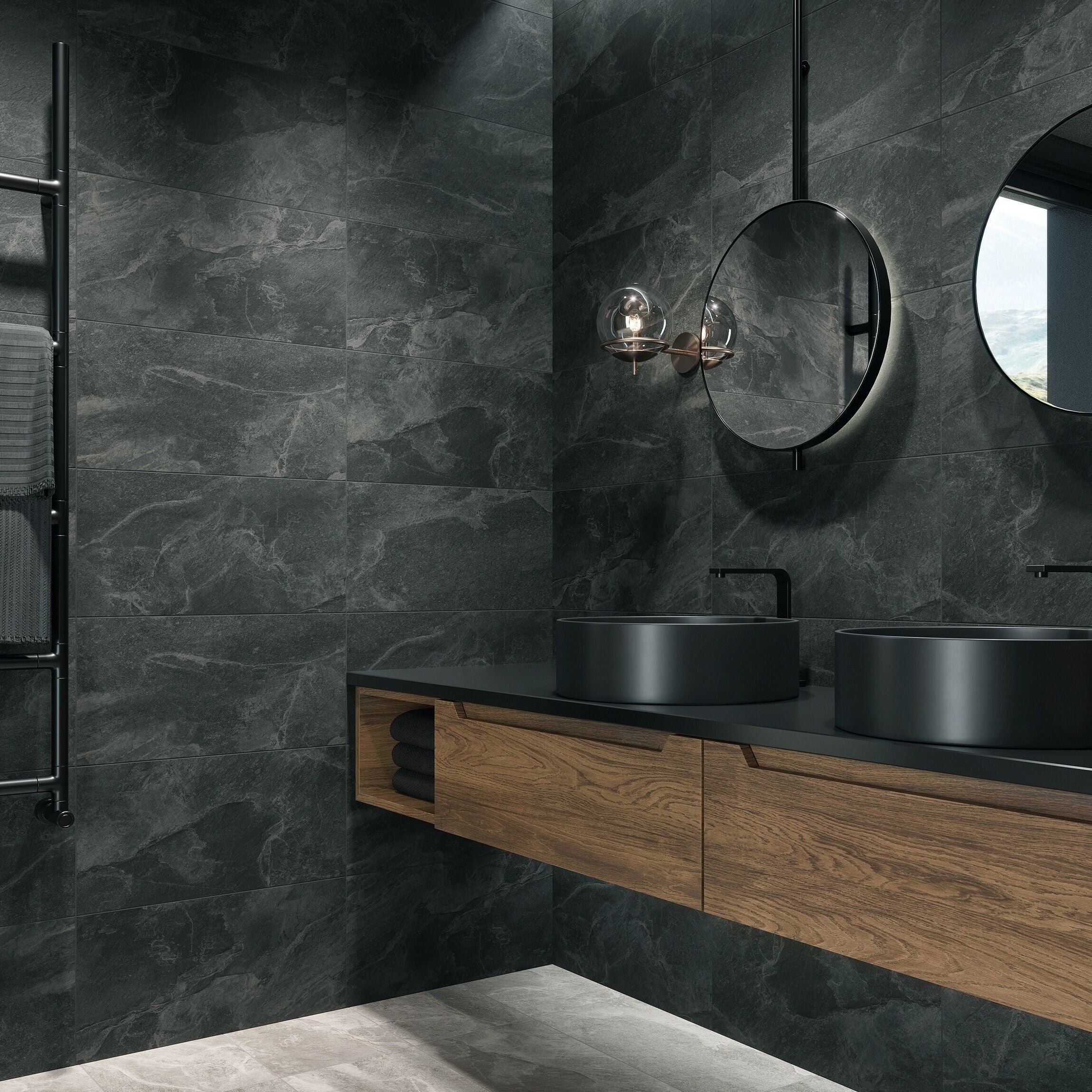 Ark Slate Deep Gris Grey Stone Effect 30x60cm Porcelain Wall and Floor Tile TilesDecor