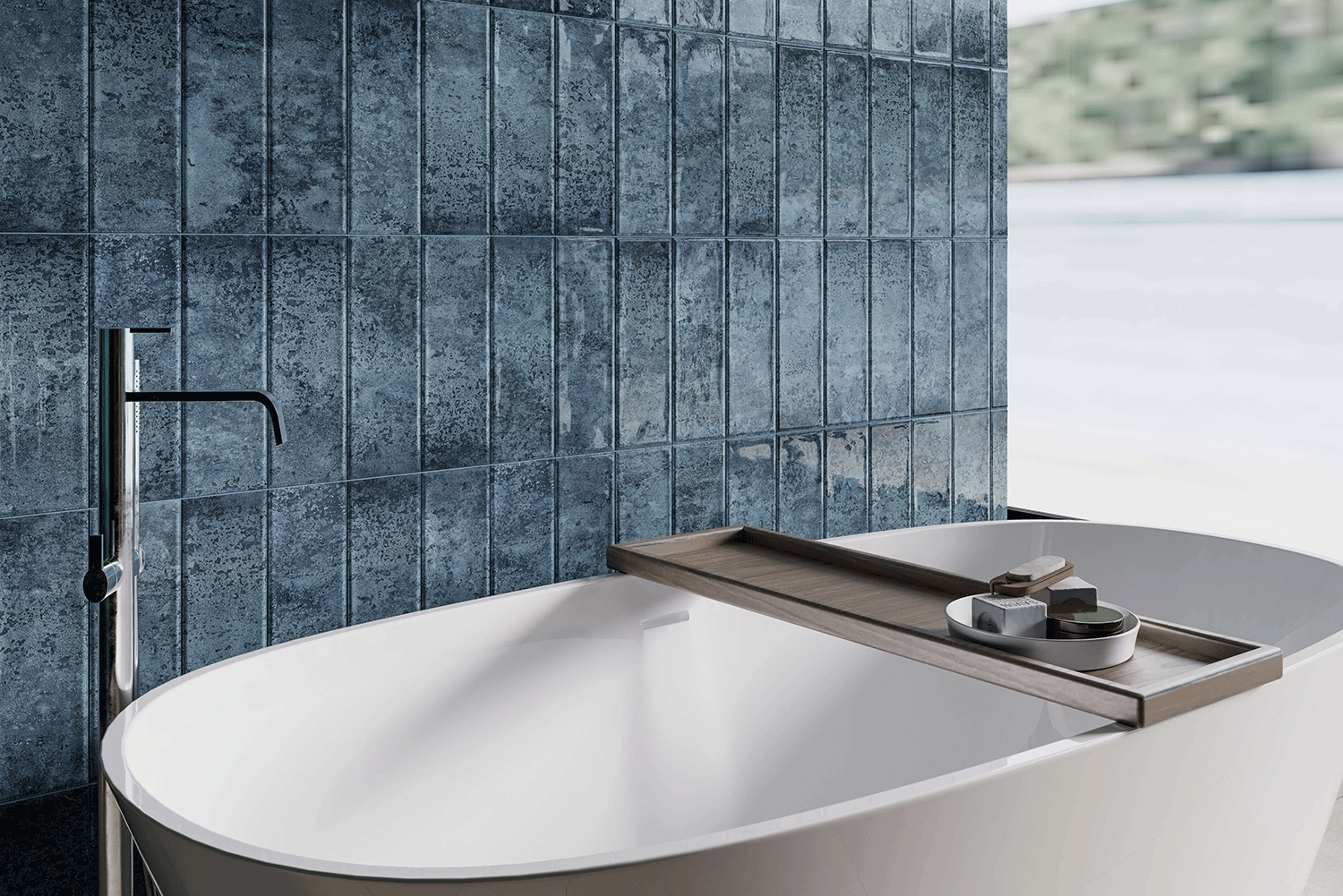 Artisan Oasis Blue Bevelled Speckle Gloss Ceramic Subway Metro 100x300mm Wall Tile TilesDecor