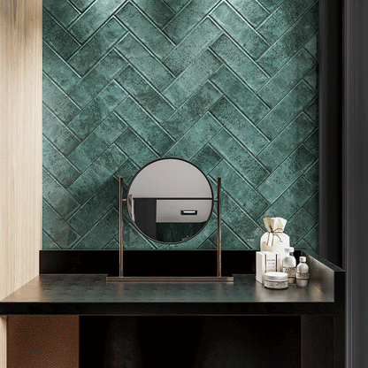 Artisan Oasis Green Bevelled Speckle Gloss Ceramic Subway Metro 100x300mm Wall Tile TilesDecor