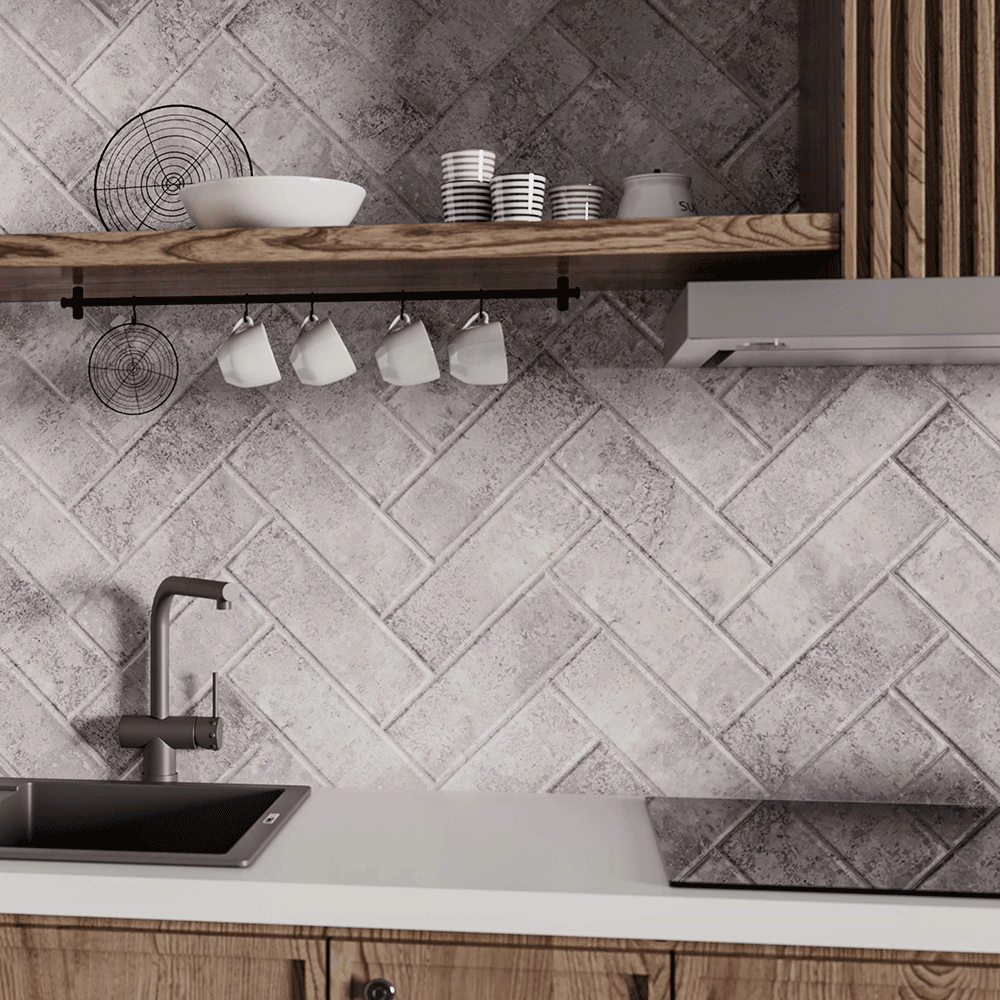 Artisan Oasis Grey Bevelled Speckle Gloss Ceramic Subway Metro 100x300mm Wall Tile TilesDecor