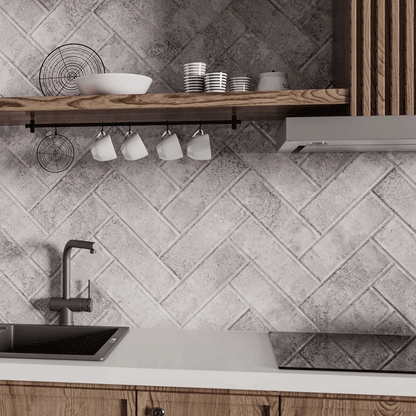 Artisan Oasis Grey Bevelled Speckle Gloss Ceramic Subway Metro 100x300mm Wall Tile TilesDecor