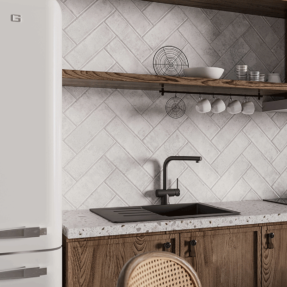 Artisan Oasis White Bevelled Speckle Gloss Ceramic Subway Metro 100x300mm Wall Tile TilesDecor
