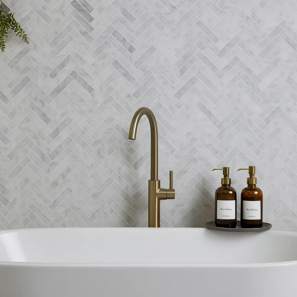 Authentic Marble White and Grey Herringbone Wall and Floor Mosaic Tile TilesDecor