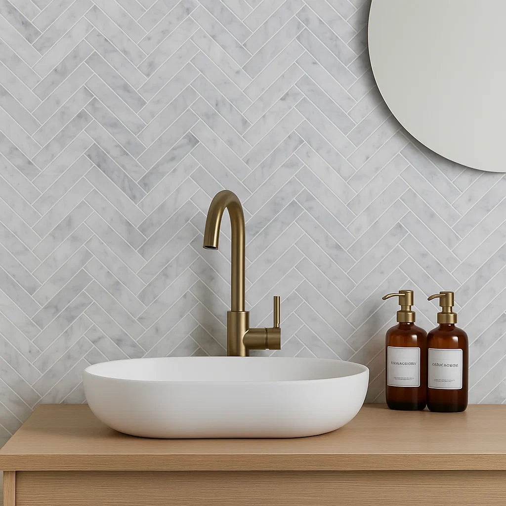Authentic Marble White and Grey Herringbone Wall and Floor Mosaic Tile TilesDecor