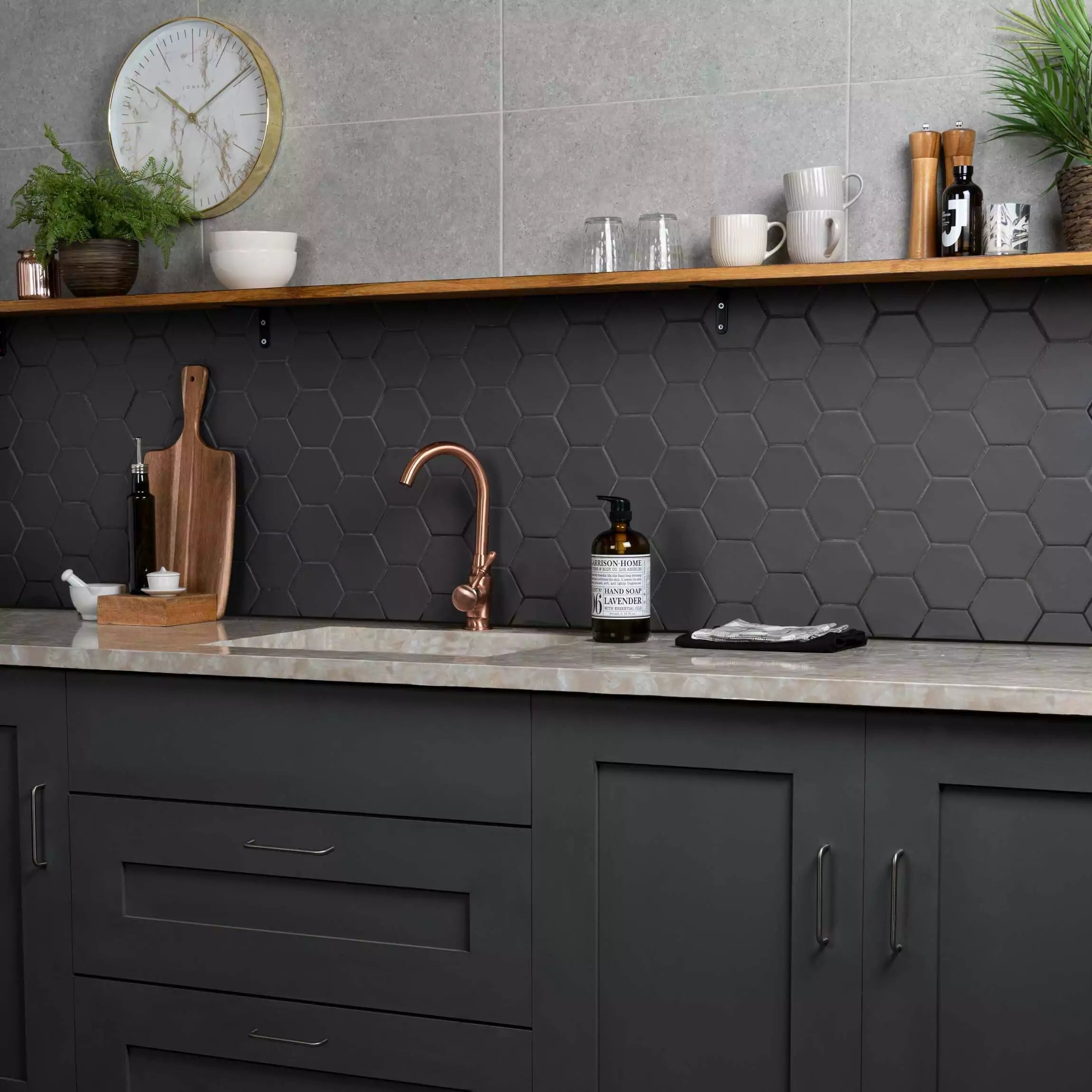 Avatar Matt Deep Black Hexagon Porcelain Wall and Floor Tile TilesDecor