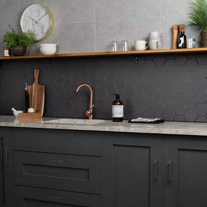 Avatar Matt Deep Black Hexagon Porcelain Wall and Floor Tile TilesDecor