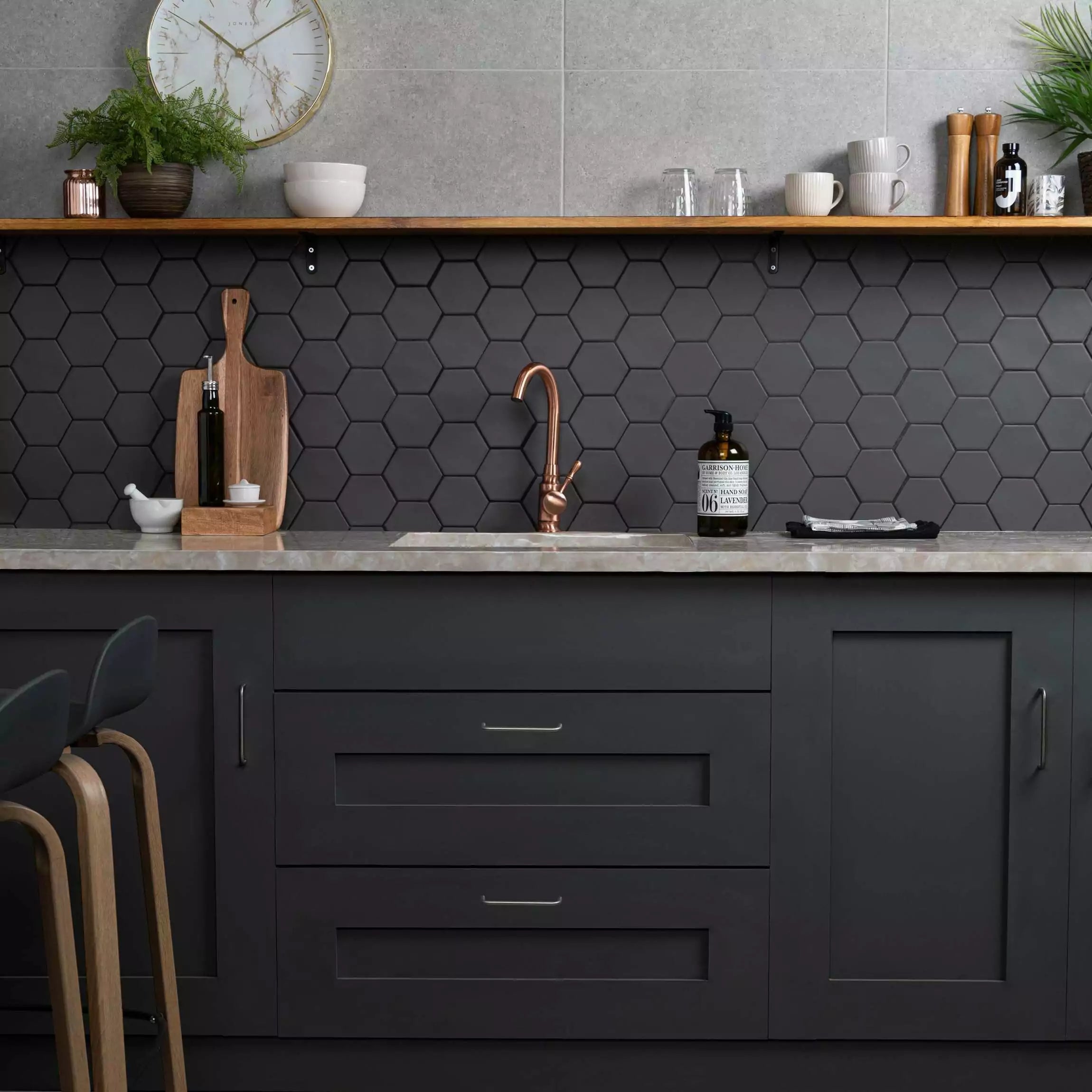 Avatar Matt Deep Black Hexagon Porcelain Wall and Floor Tile TilesDecor