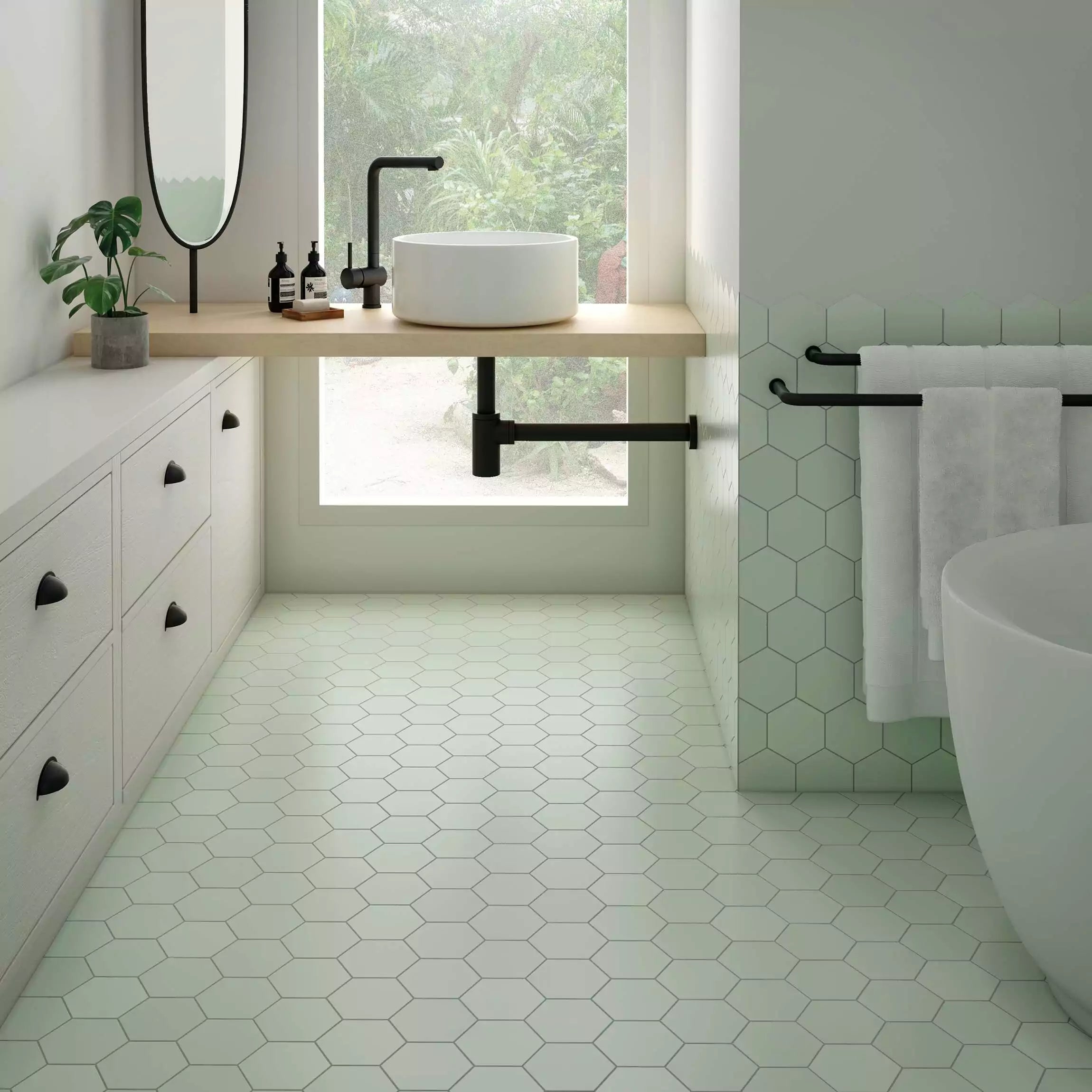 Avatar Matt Mint Green Hexagon Porcelain Wall and Floor Tile TilesDecor