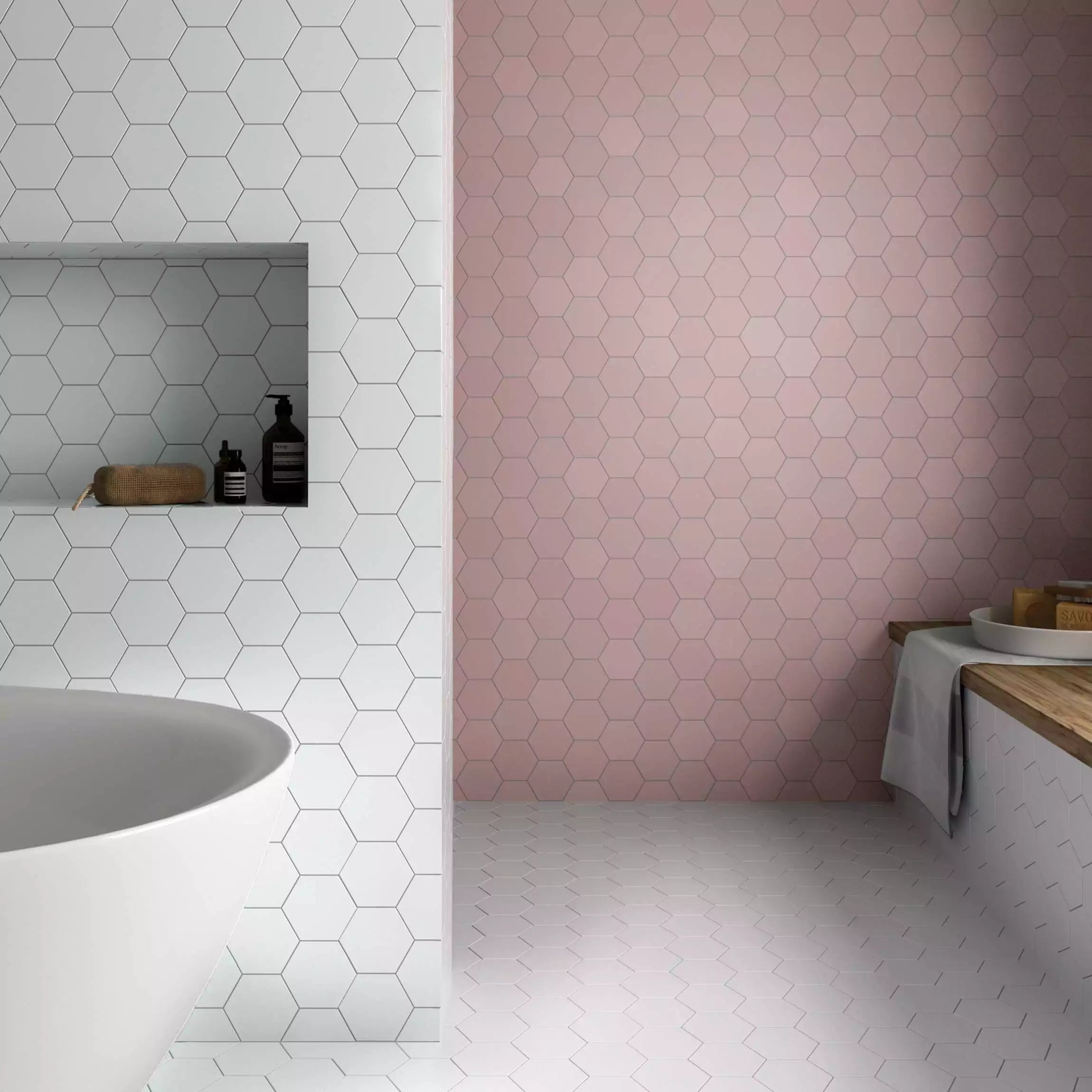 Avatar Matt Rose Pink Hexagon Porcelain Wall and Floor Tile TilesDecor