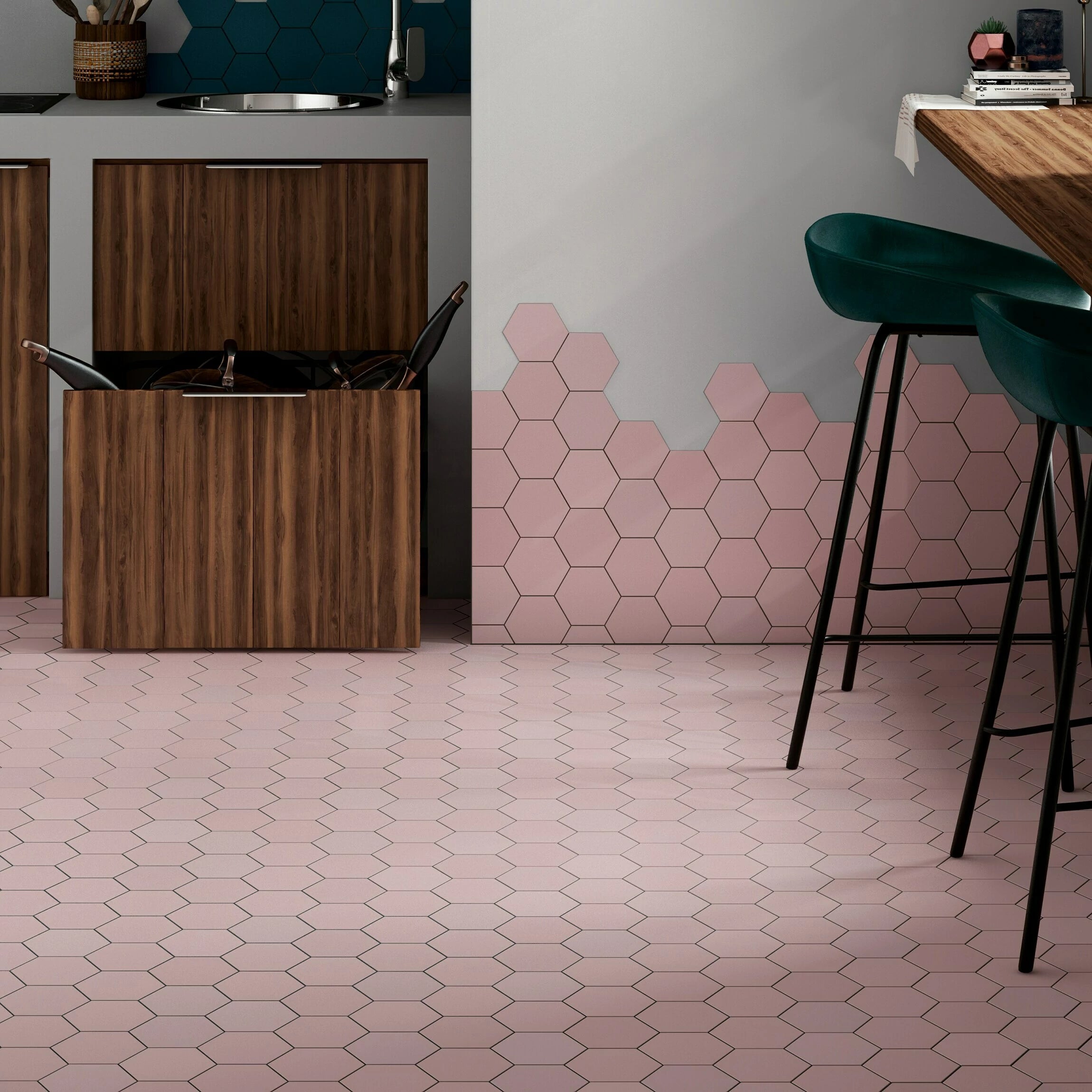 Avatar Matt Rose Pink Hexagon Porcelain Wall and Floor Tile TilesDecor
