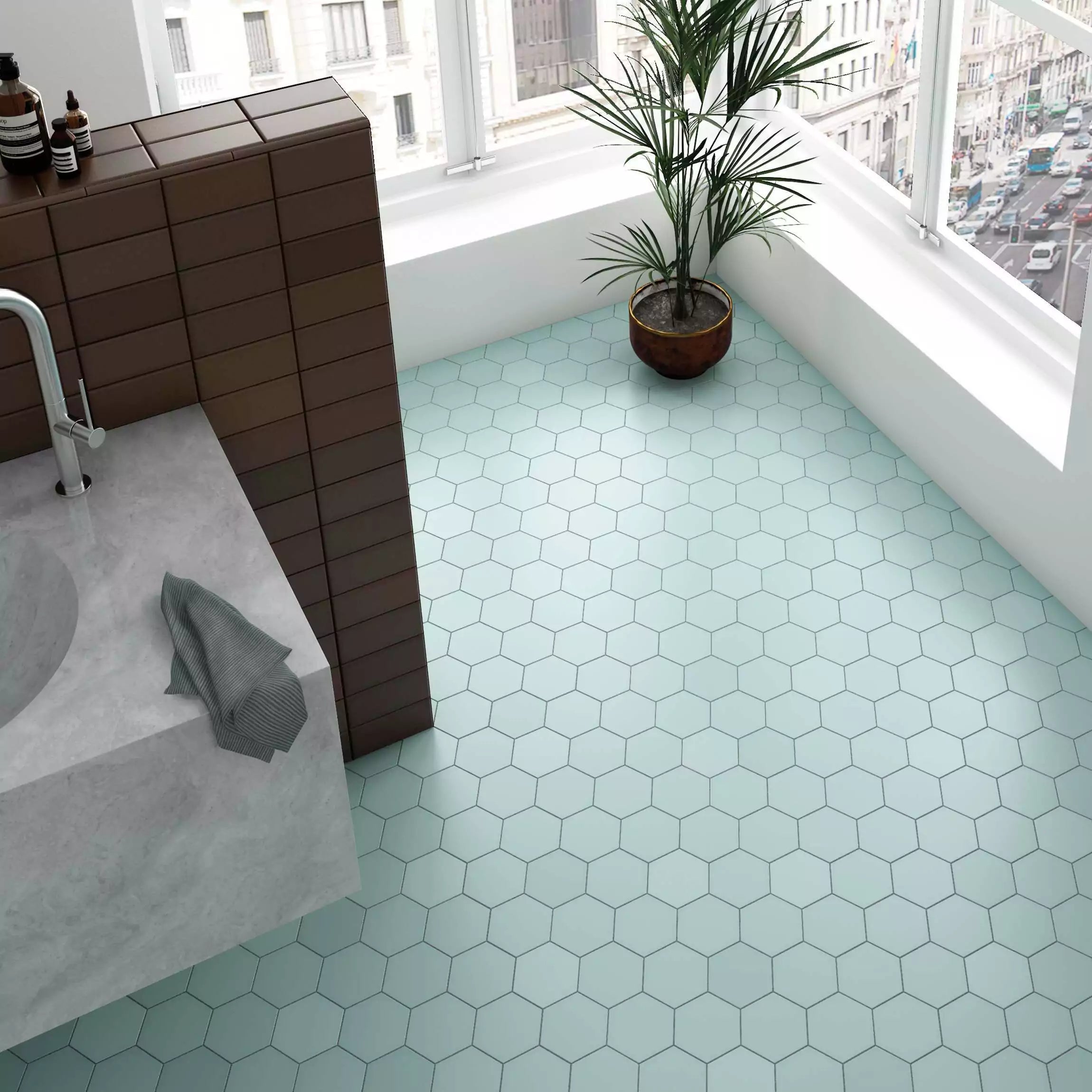 Avatar Matt Teal Blue Hexagon Porcelain Wall and Floor Tile TilesDecor